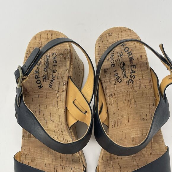 Kork Ease Austin Cork Wedge Sandals Womens 10 M Black Leather Ankle Strap Buckle - Picture 10 of 16